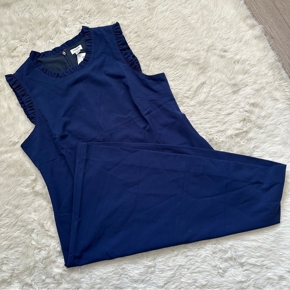 J. Crew Factory Dress Ruffleneck Suit Above Knee Antique Navy Blue 10 NWT New - Picture 2 of 12